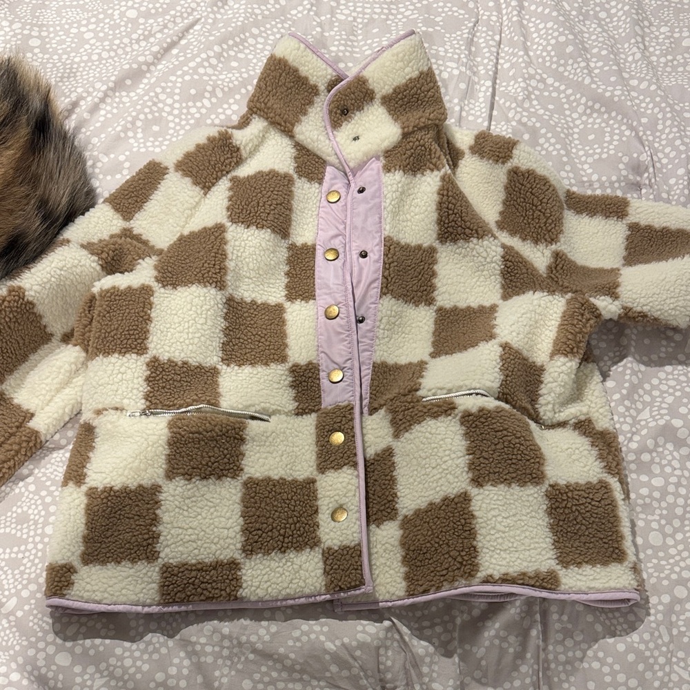 Cozy Checkered Jacket - Cream and Brown